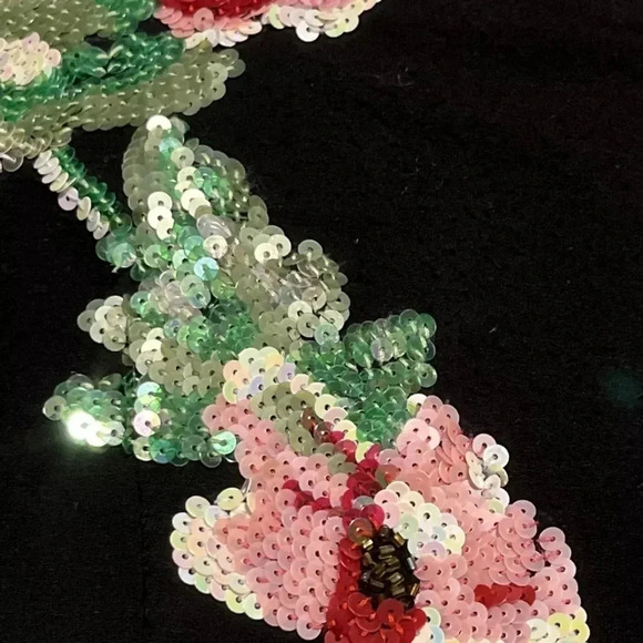 Vintage Cache Y2K Black Sequin Floral Batwing Sleeve Cocktail Dress Size M Med - Picture 6 of 7